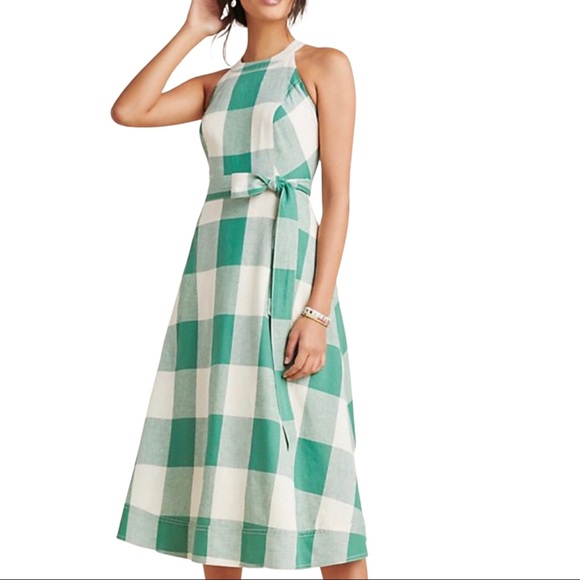 Anthropologie Dresses & Skirts - Meave | Green gingham wrap dress